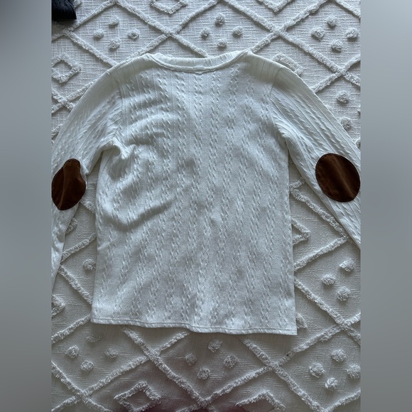 Ivory fisherman's sweater top with suede elbow Size M - Picture 6 of 8